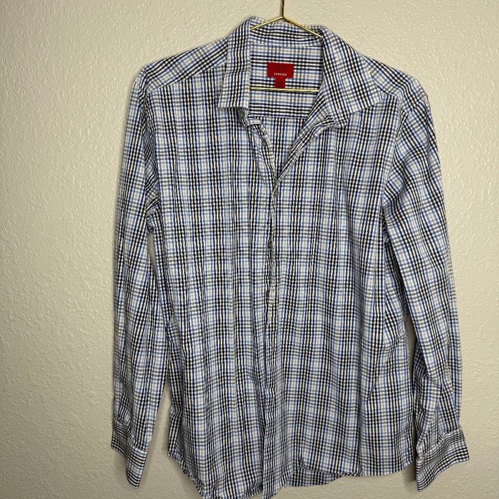 Alfani slim fit stretch Plaid pattern button down shirt  size Large‎